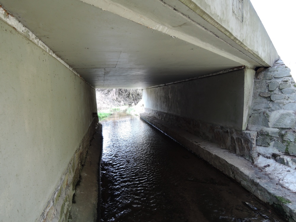 Po betonové bermě mohou procházet v podmostí (nejen) vydry. (Luční
potok, Dačicko)
