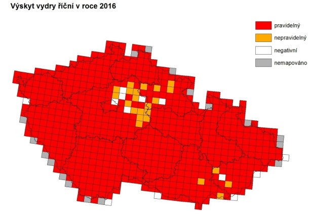 Výskyt vydry říční v roce 2016